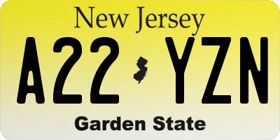 NJ license plate A22YZN