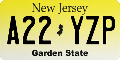 NJ license plate A22YZP