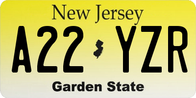 NJ license plate A22YZR