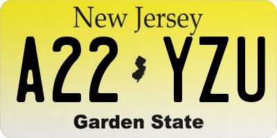 NJ license plate A22YZU