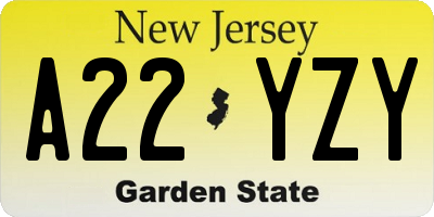 NJ license plate A22YZY