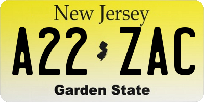 NJ license plate A22ZAC