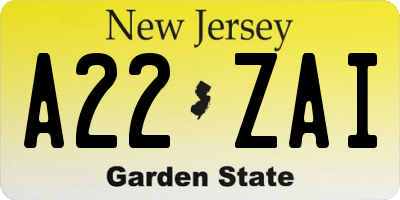 NJ license plate A22ZAI