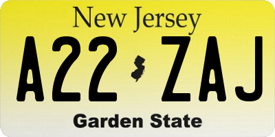 NJ license plate A22ZAJ