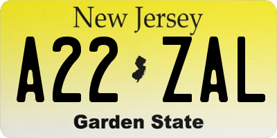 NJ license plate A22ZAL