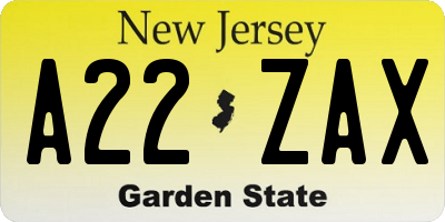 NJ license plate A22ZAX