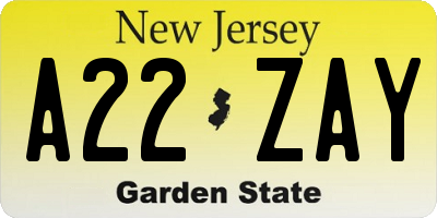 NJ license plate A22ZAY