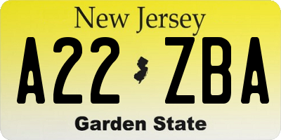 NJ license plate A22ZBA