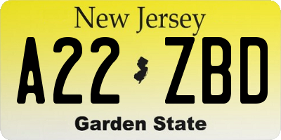 NJ license plate A22ZBD