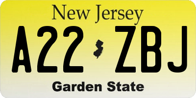 NJ license plate A22ZBJ