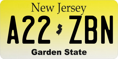 NJ license plate A22ZBN