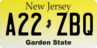 NJ license plate A22ZBQ