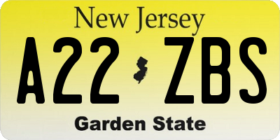 NJ license plate A22ZBS