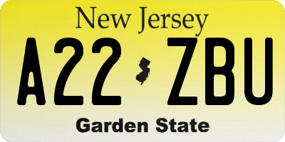 NJ license plate A22ZBU