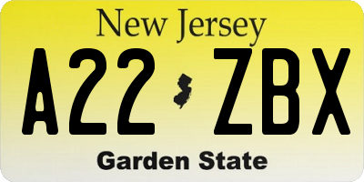 NJ license plate A22ZBX