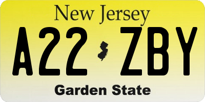 NJ license plate A22ZBY