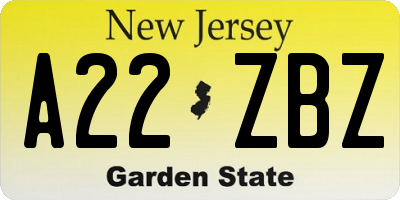 NJ license plate A22ZBZ
