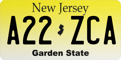 NJ license plate A22ZCA