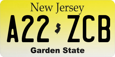 NJ license plate A22ZCB