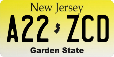 NJ license plate A22ZCD
