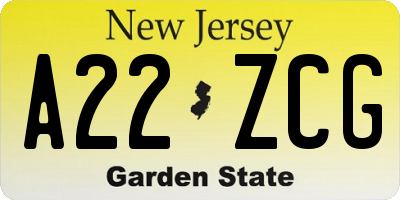 NJ license plate A22ZCG