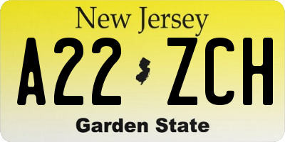 NJ license plate A22ZCH