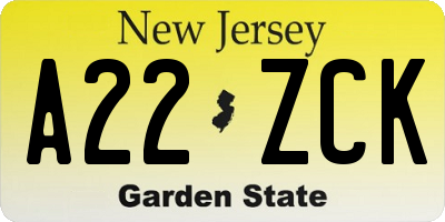 NJ license plate A22ZCK