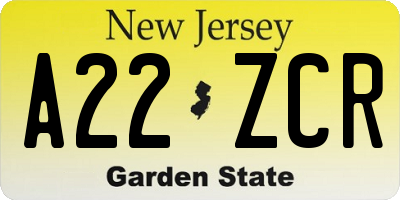 NJ license plate A22ZCR