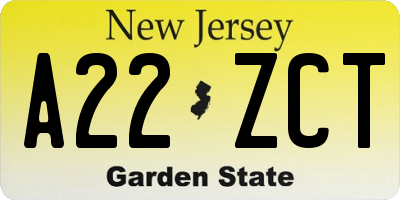 NJ license plate A22ZCT