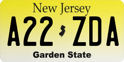 NJ license plate A22ZDA