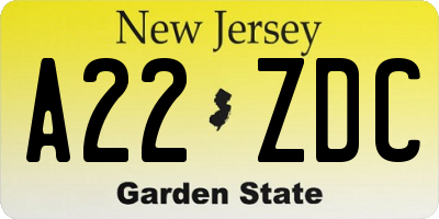 NJ license plate A22ZDC