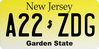 NJ license plate A22ZDG