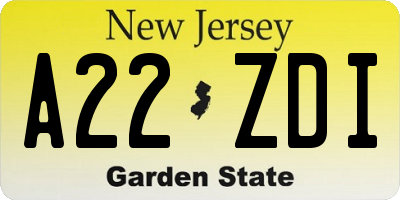 NJ license plate A22ZDI