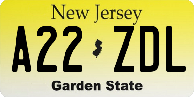 NJ license plate A22ZDL