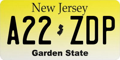 NJ license plate A22ZDP