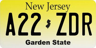 NJ license plate A22ZDR