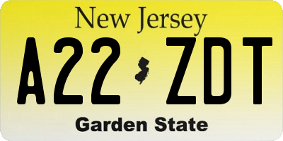 NJ license plate A22ZDT