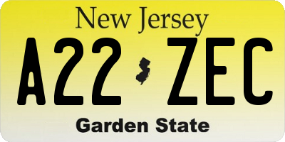 NJ license plate A22ZEC