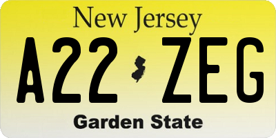 NJ license plate A22ZEG