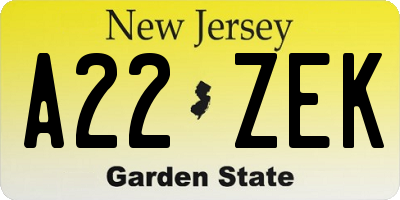 NJ license plate A22ZEK
