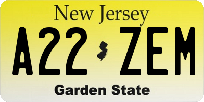 NJ license plate A22ZEM