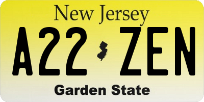 NJ license plate A22ZEN