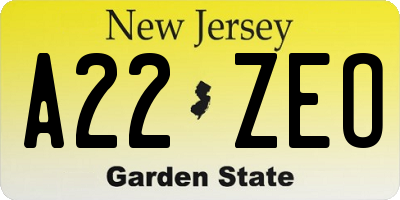 NJ license plate A22ZEO