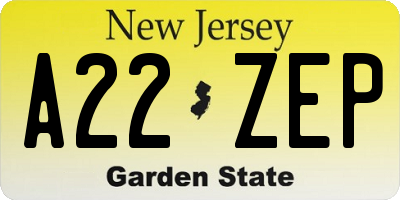 NJ license plate A22ZEP