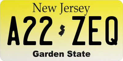 NJ license plate A22ZEQ