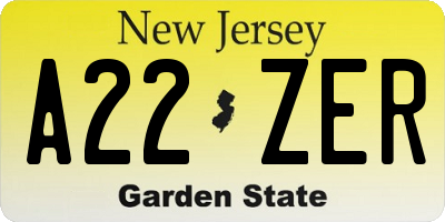 NJ license plate A22ZER