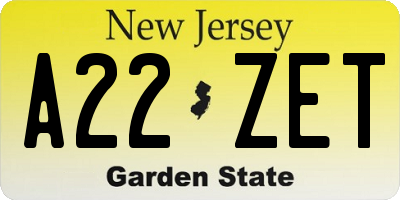 NJ license plate A22ZET