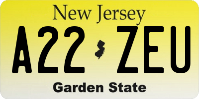 NJ license plate A22ZEU