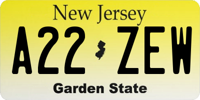 NJ license plate A22ZEW