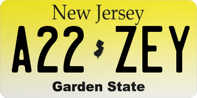 NJ license plate A22ZEY